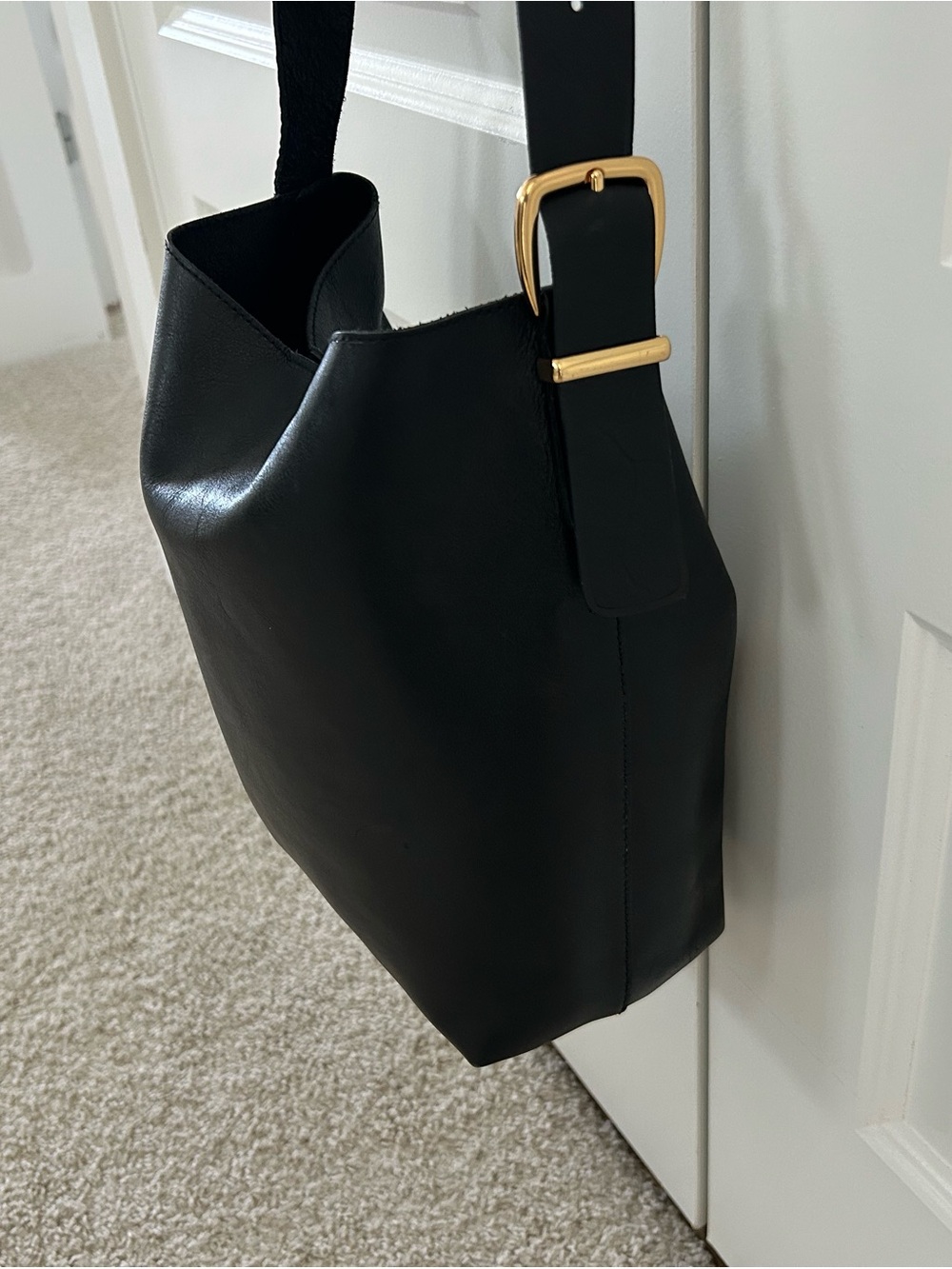 Madewell Black Leather Shoulder Bag with Gold Buckle